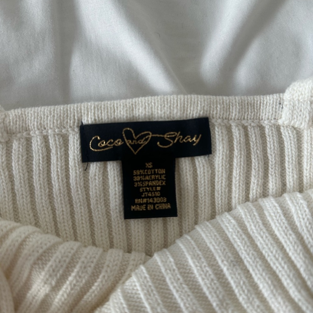Cream Ribbed Knit Crop Top - Picture 2 of 3